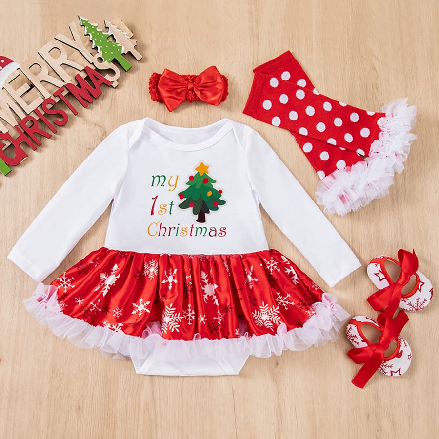 Baby's Christmas 4-Piece Bodysuit & Tutu Set