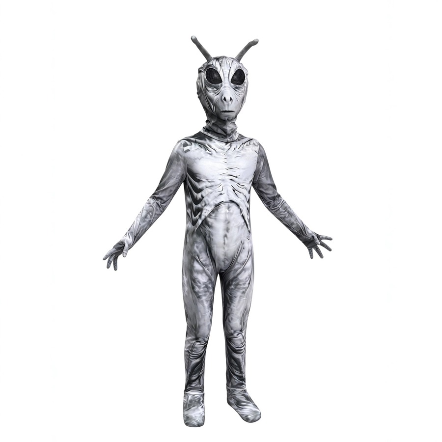 Kids Grey Alien Costume with Full Head Cover