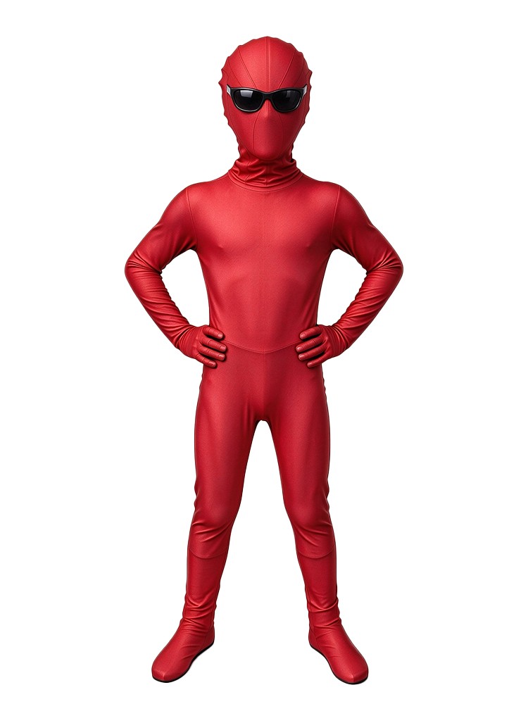Kids Red Stretch Bodysuit with Head Cover