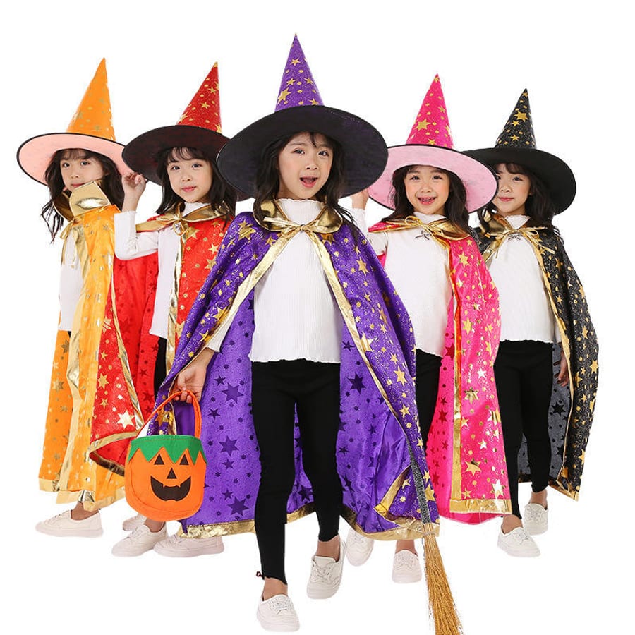 Kids Witch Hat and Cloak Costume Set