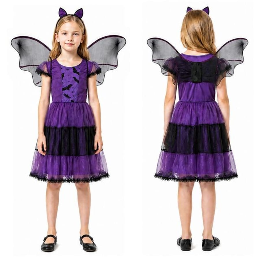 Girls' Purple Witch Dress & Bat Wings
