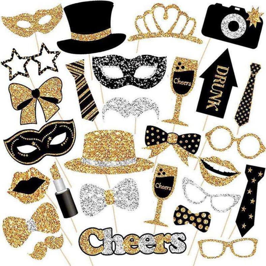Gold and Black Cheers Photo Booth Props Kit, 30 Pieces
