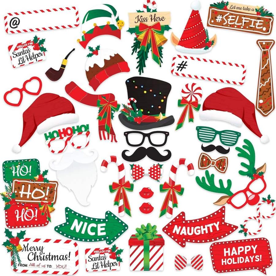 Christmas Photo Booth Props Kit, 38 Pieces