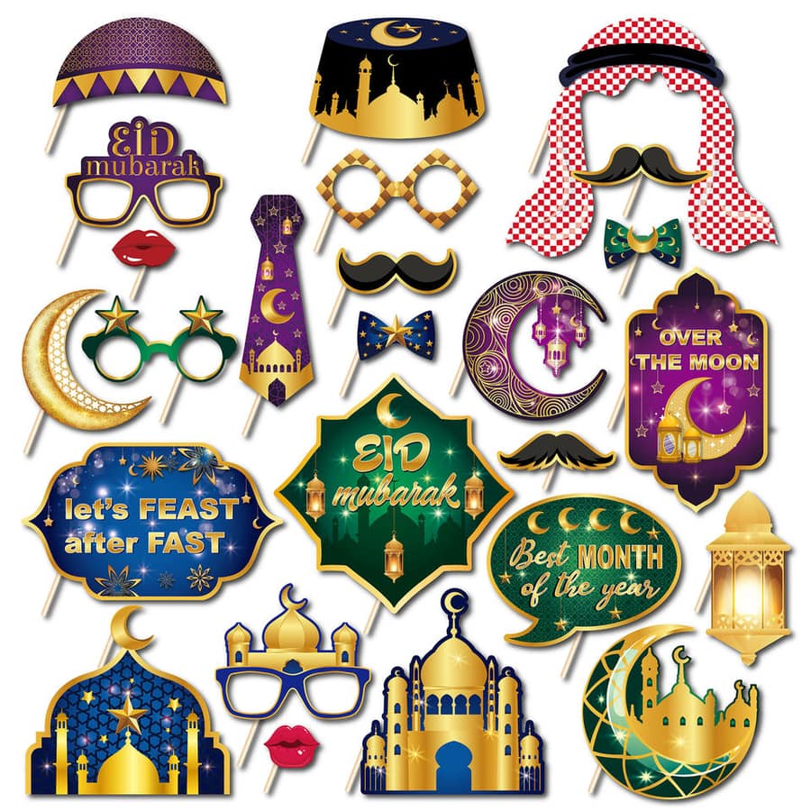 Eid Mubarak Photo Booth Props Kit, 25 Pieces
