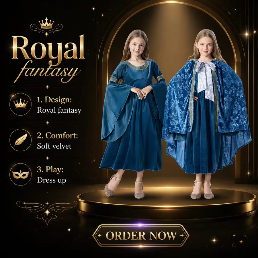 Girls' Renaissance Velvet Dress & Cloak